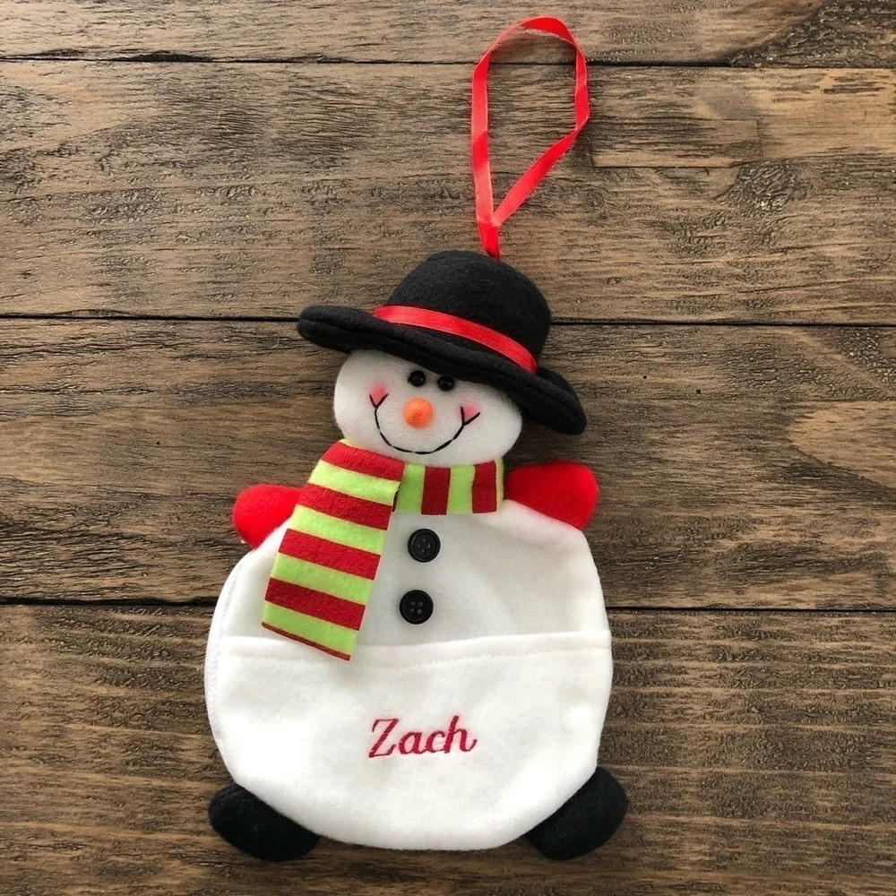 Zach Christmas Tree Ornament Snowman Fleece Gift Pouch Embroidered Z Zachary